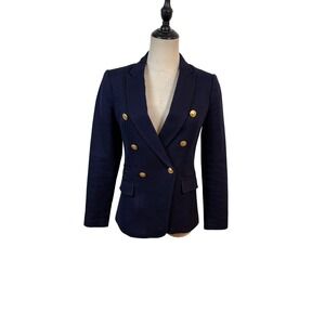 Banana Republic Navy Blue Double Breasted Blazer Gold Buttons Textured 0 Preppy